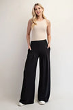 Full Size Ribbed Wide-Leg Pants with Pockets Plus Size