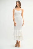 Sleeveless Shoulder Tie Rose Knit Midi Dress