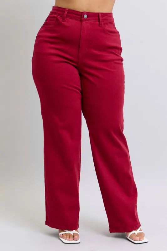 Full Size High Waist Heart Shaped Back Pockets 90's Straight Jeans Plus Size