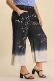 Full Size Raw Hem Linen Blend Bleach Dip Dye Wide Leg Pants Plus Size