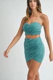 Ruched Tube Crop Top and Skirt Set