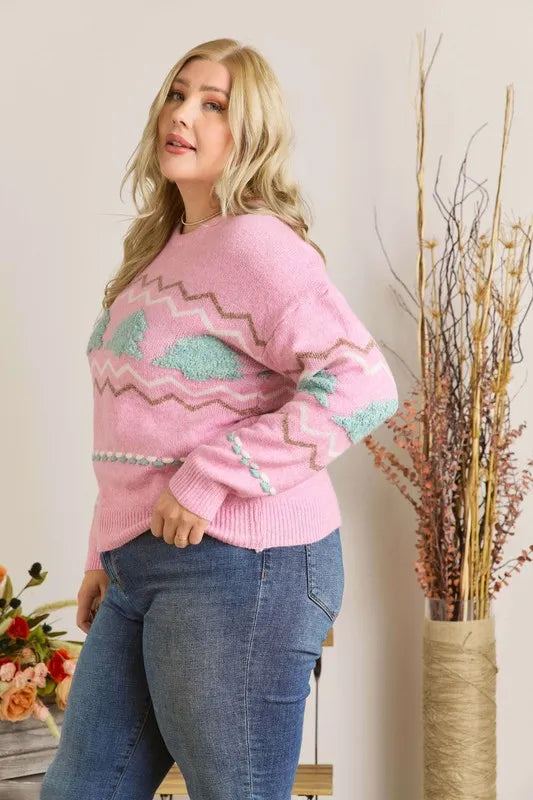 Full Size Fluffy Tree Sweater Top