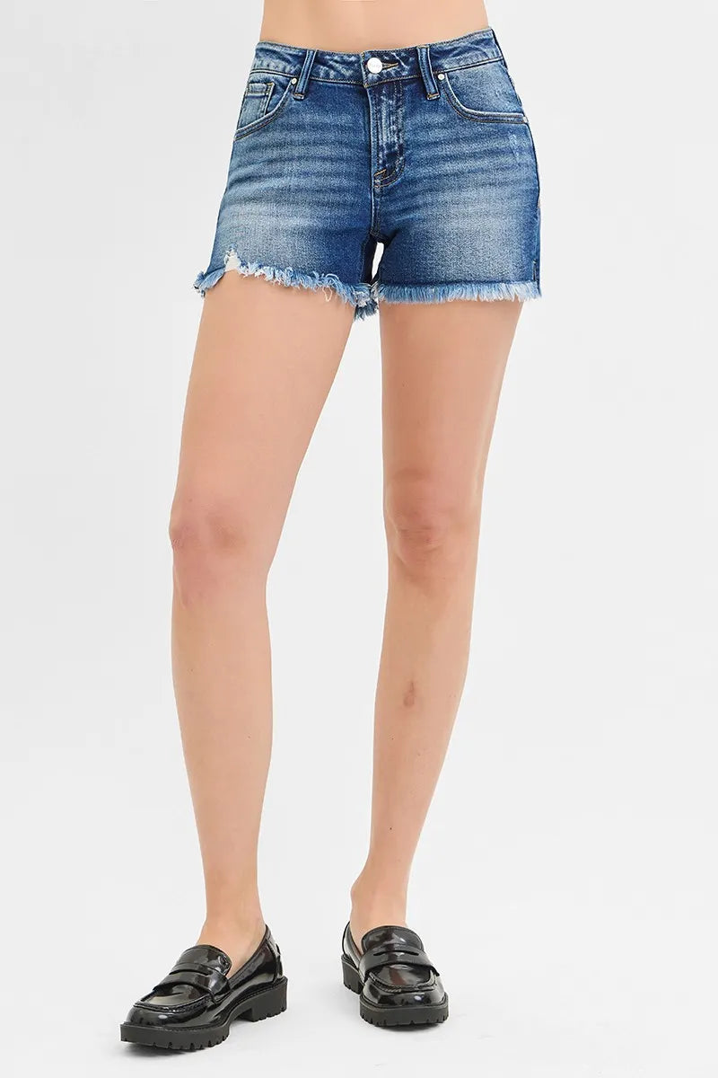 Full Size Low Rise Frayed Denim Shorts