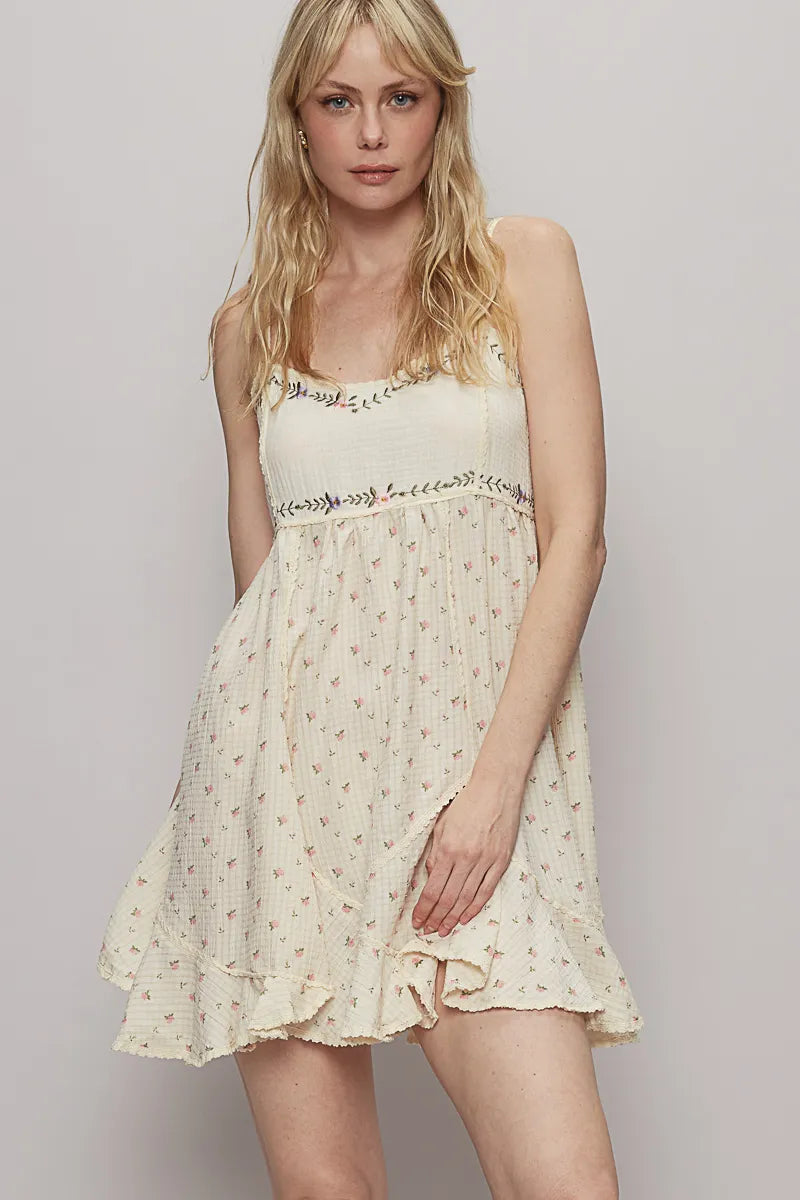Smocked Bodice Floral Cami Dress with Ruffle Hem