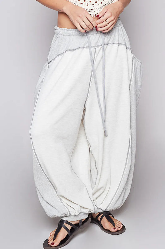 Drawstring Waist Pants with Accent Stitching