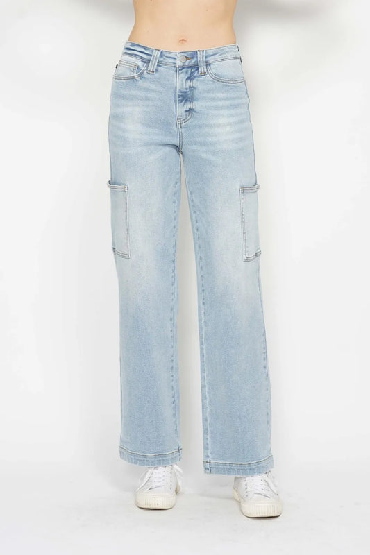 High-Rise Utility Straight-Leg Cargo Jeans