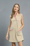Playful Pink-Trim Sleeveless V-Neck Mini Dress
