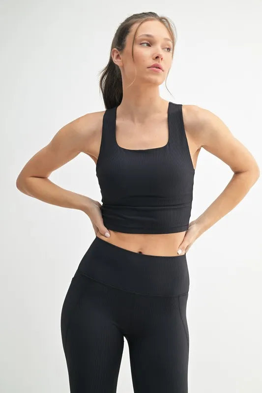 Neck Soft Ribbed Racerback Active Bra
