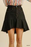 Linen-Blend Skirt with Frayed High-Low Hem and Pockets
