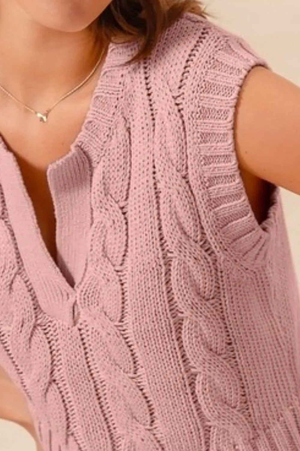 Notched Neck Cable Knit Sweater Vest