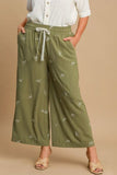 Full Size Lace Drawstring Embroidered Bow Wide Leg Pants Plus Size