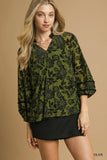 Floral Velvet Blouse with Balloon Sleeves