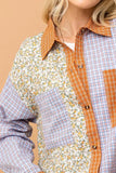 Floral and Plaid Color Block Shirts with Pocket