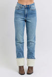 Full Size High Waist Shearling Cuff Straight Plus Size
