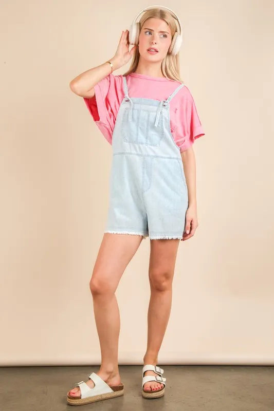 Mineral Washed Denim Casual Romper