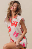 Bow Motif Ruffled Sleeve V-Neck Blouse