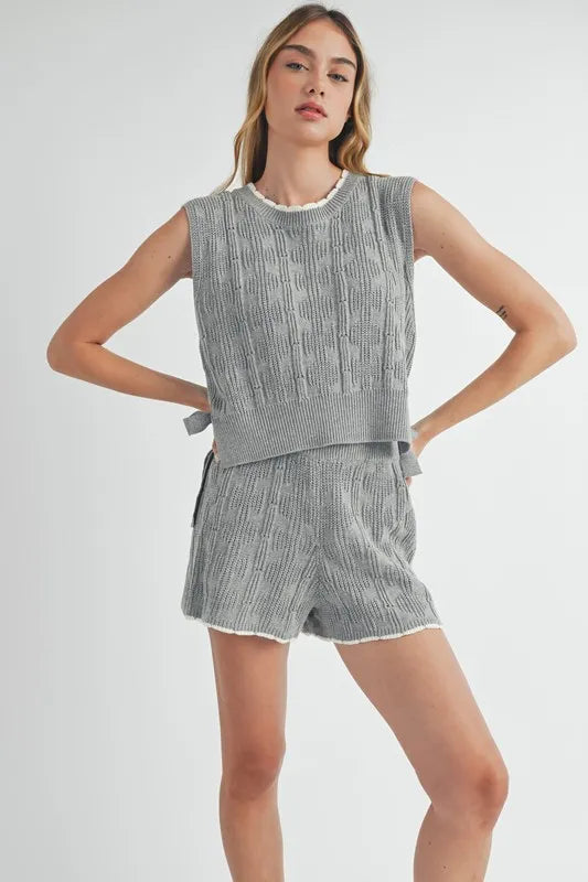 Side Tie Detail Knit Vest and Shorts Set