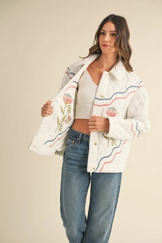 Floral Multi Color Embroidered Quilted Jacket