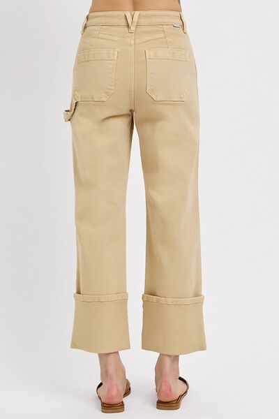 Full Size High Rise Wide Straight Cuffed Patch Jeans Plus Size