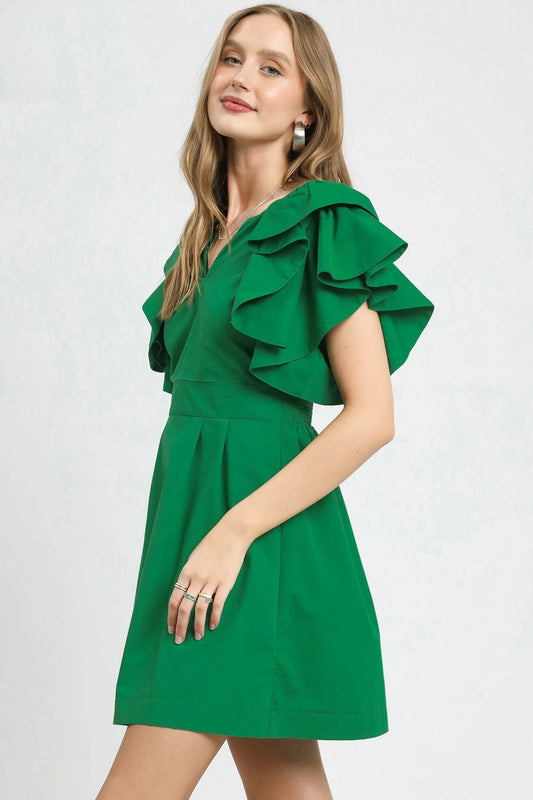 Vibrant Ruffle Sleeve A-Line Party Dress
