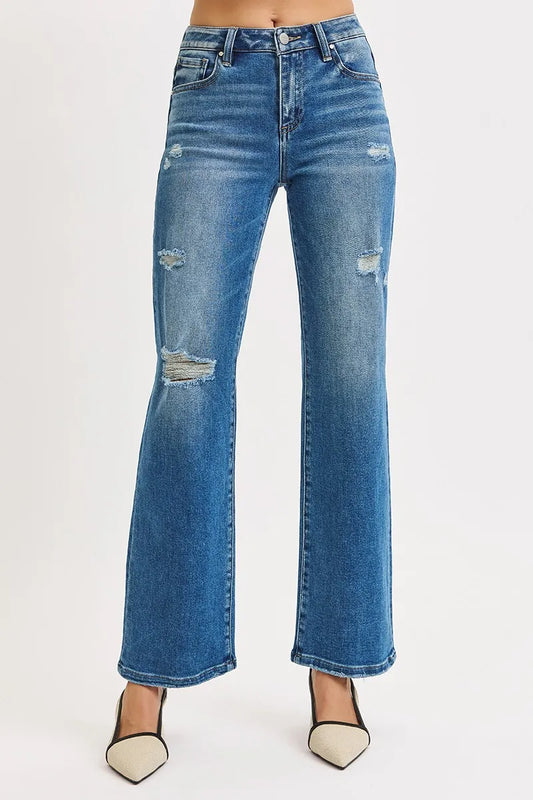 Full Size High-Waist Ankle-Length Distressed Straight Jeans