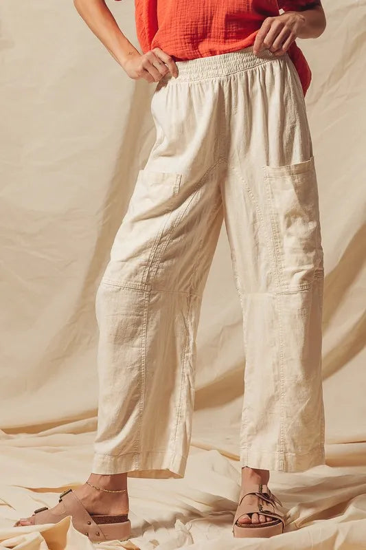 Cotton Linen Textured Woven Slouchy Wide Leg Pants