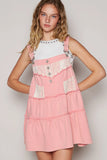 Lace Accent Tiered Denim Pinafore Dress