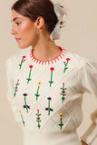 Small Flower Embroidered Sweater Top