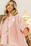 Sequin Striped Short Dolman Sleeve Blouse