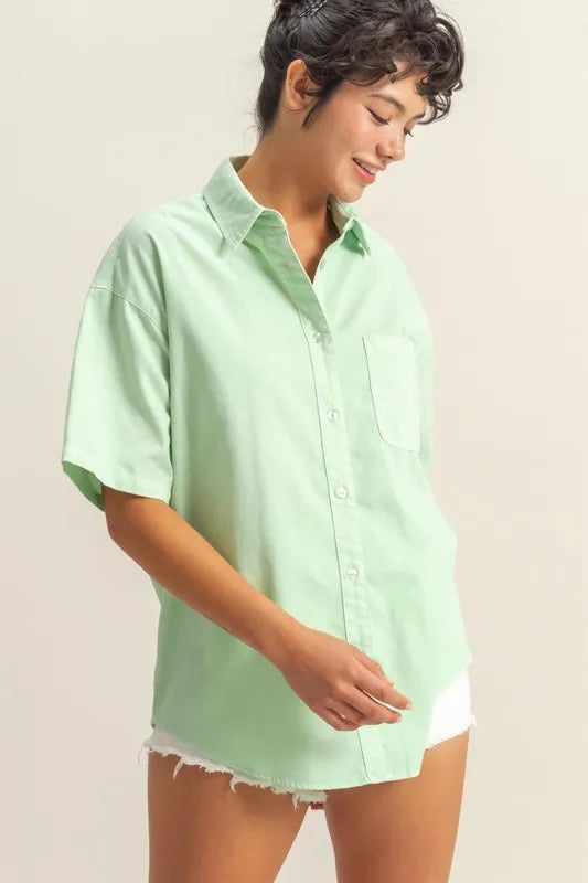 Short Sleeve Button Down Oversized Shirt