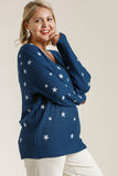 Full Size Star V-Neck Long Sleeve Sweater Plus Size