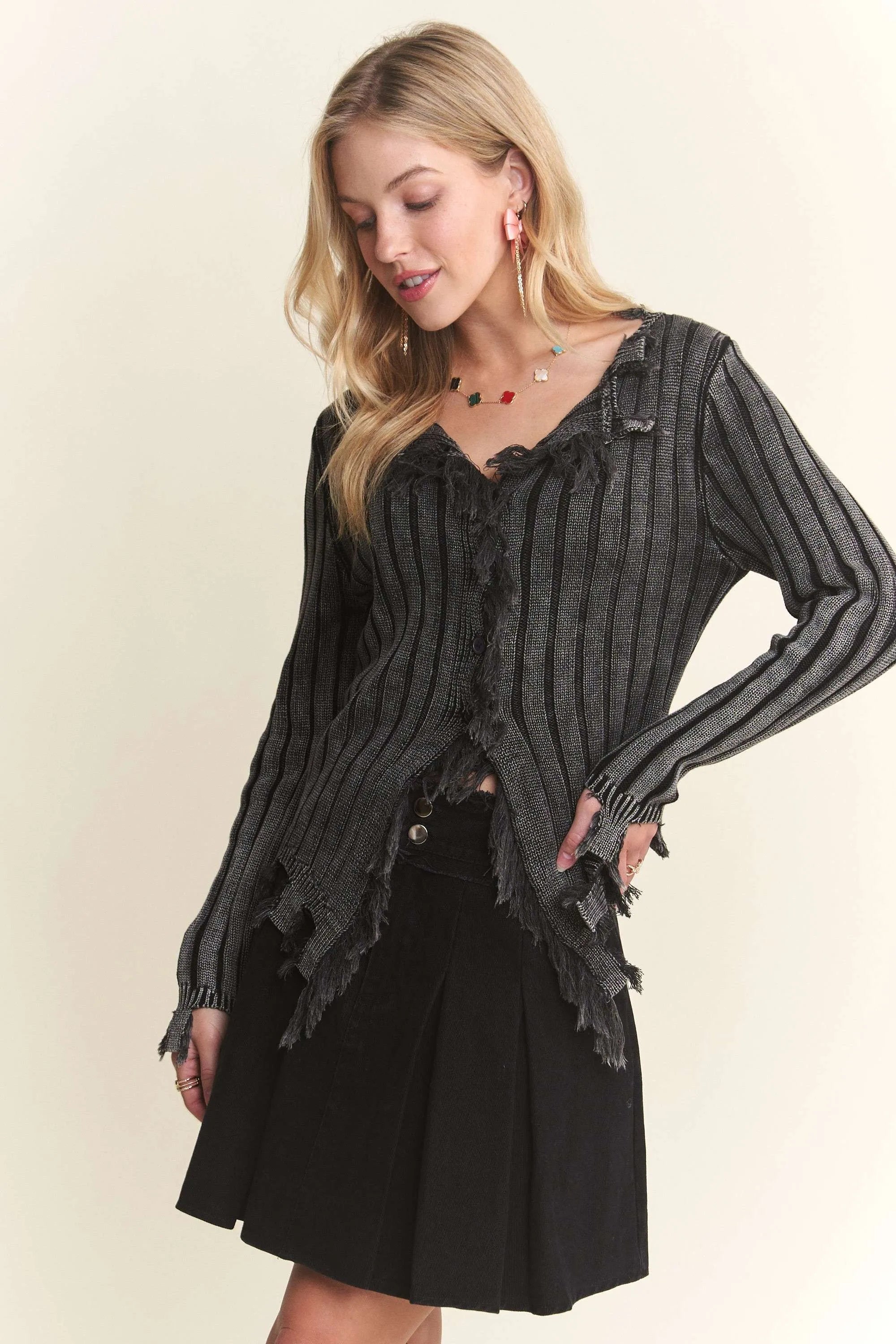 Distressed Edge Washed Sweater