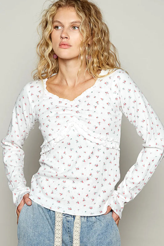 Floral Long Sleeve V-Neck Top