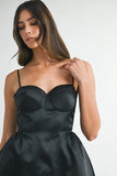 Solid Taffeta Spaghetti Strap Bustier Midi Dress