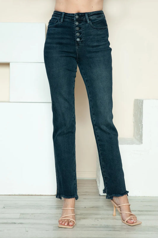 Button-Fly Distressed Straight-Leg Jeans Jeans