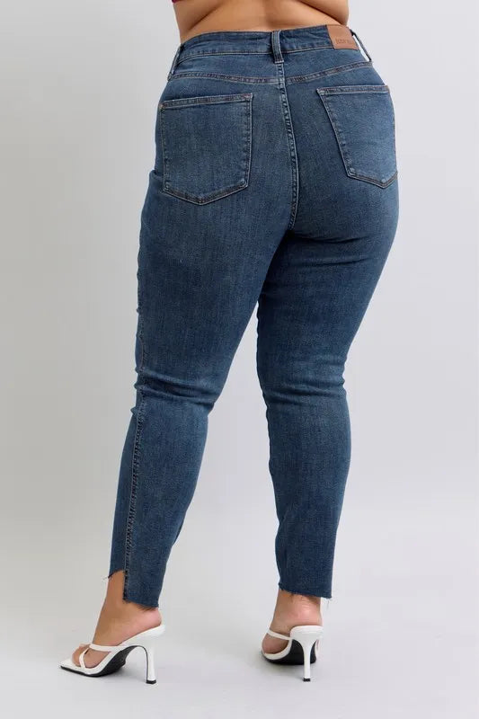 Full Size High Waist Tummy Control Step Hem Skinny Jeans Plus Size