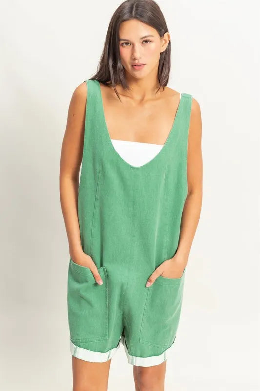 V-Neck Pocket Detail Romper