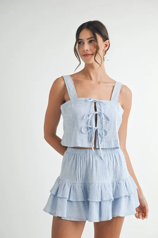 Gingham Plaid Crop Top and Mini Skirt Set