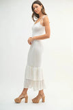 Sleeveless Shoulder Tie Rose Knit Midi Dress