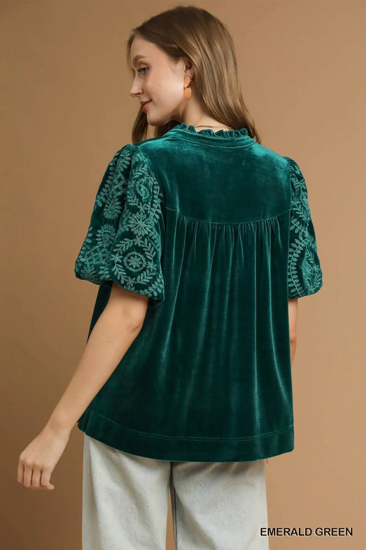 Embellished Velvet Sleeve Top