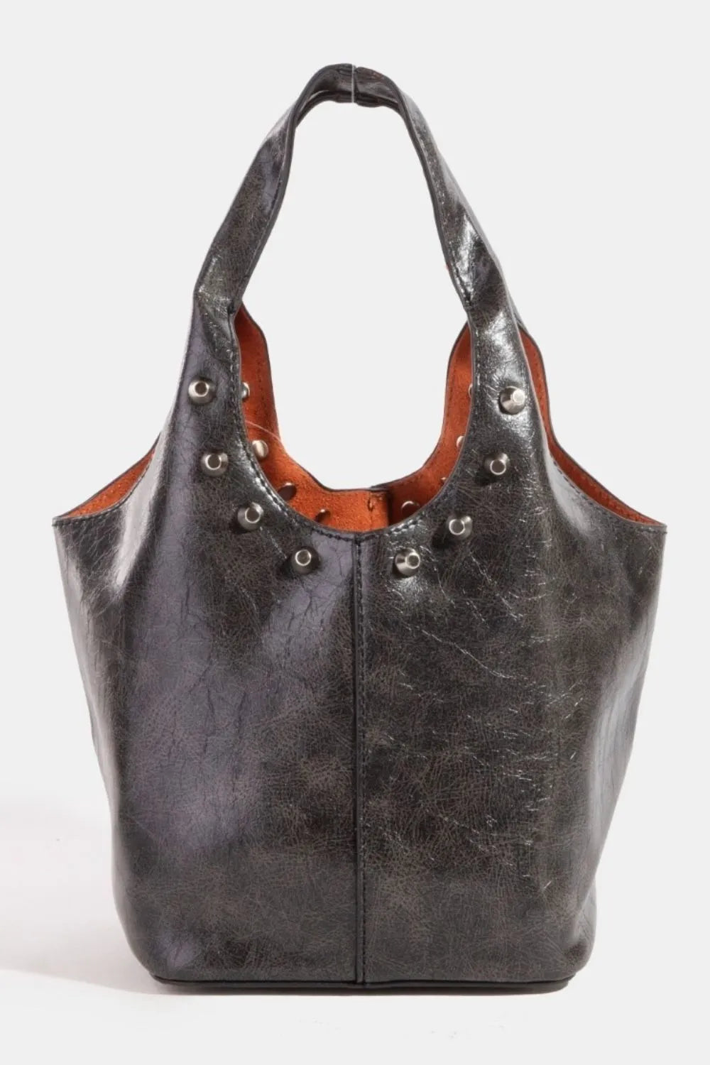 Distressed Leather Studded Tote Handbag