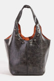 Distressed Leather Studded Tote Handbag