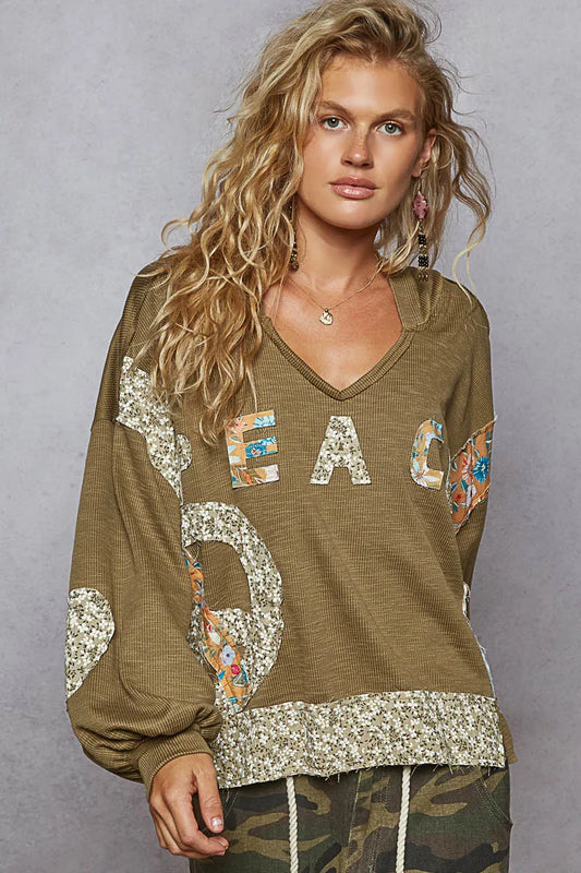 Sequin Peace Symbol V-Neck Hoodie