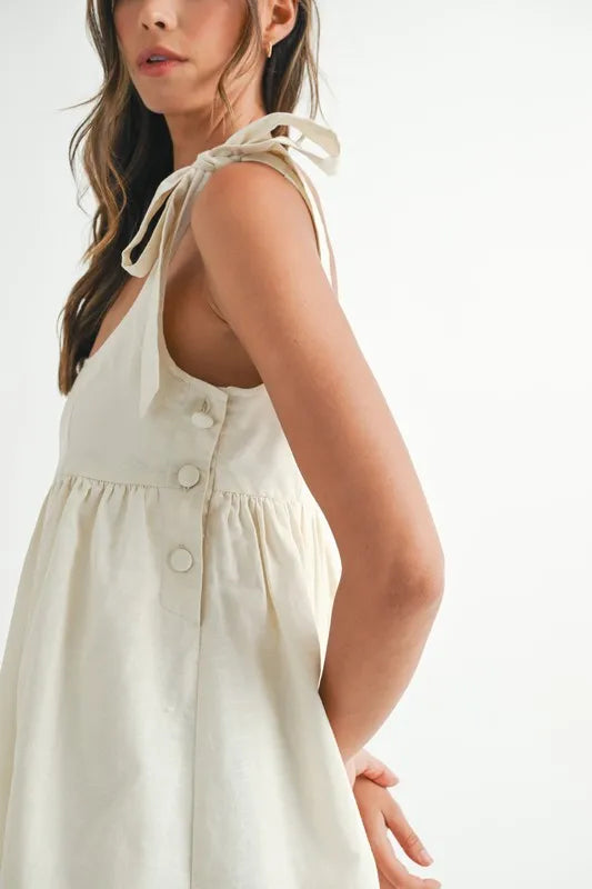 Zig Zag Embroidered Shoulder Tie Mini Dress
