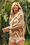 Faux Fur Detailed Pointelle Cable Knit Sweater