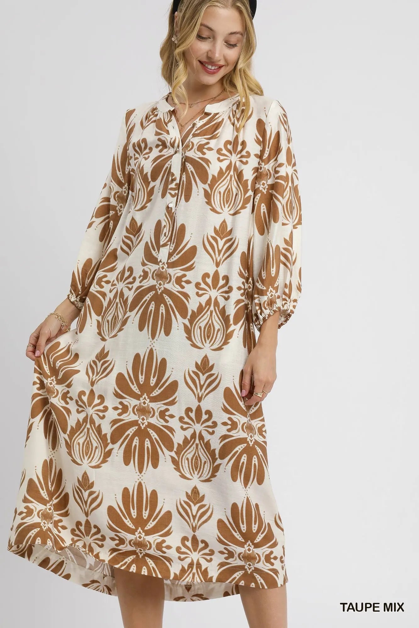 Artistic Abstract Floral Pattern Midi Dress