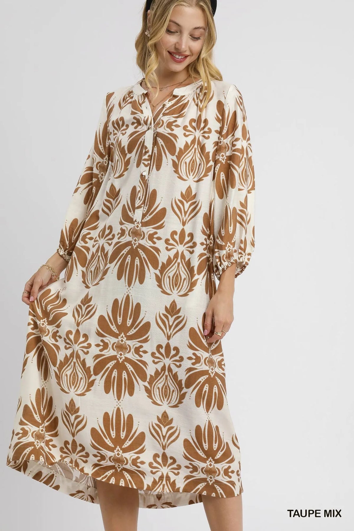 Artistic Abstract Floral Pattern Midi Dress