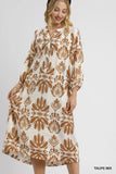 Artistic Abstract Floral Pattern Midi Dress