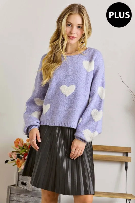 Full Size Lovely Heart Sweater Top