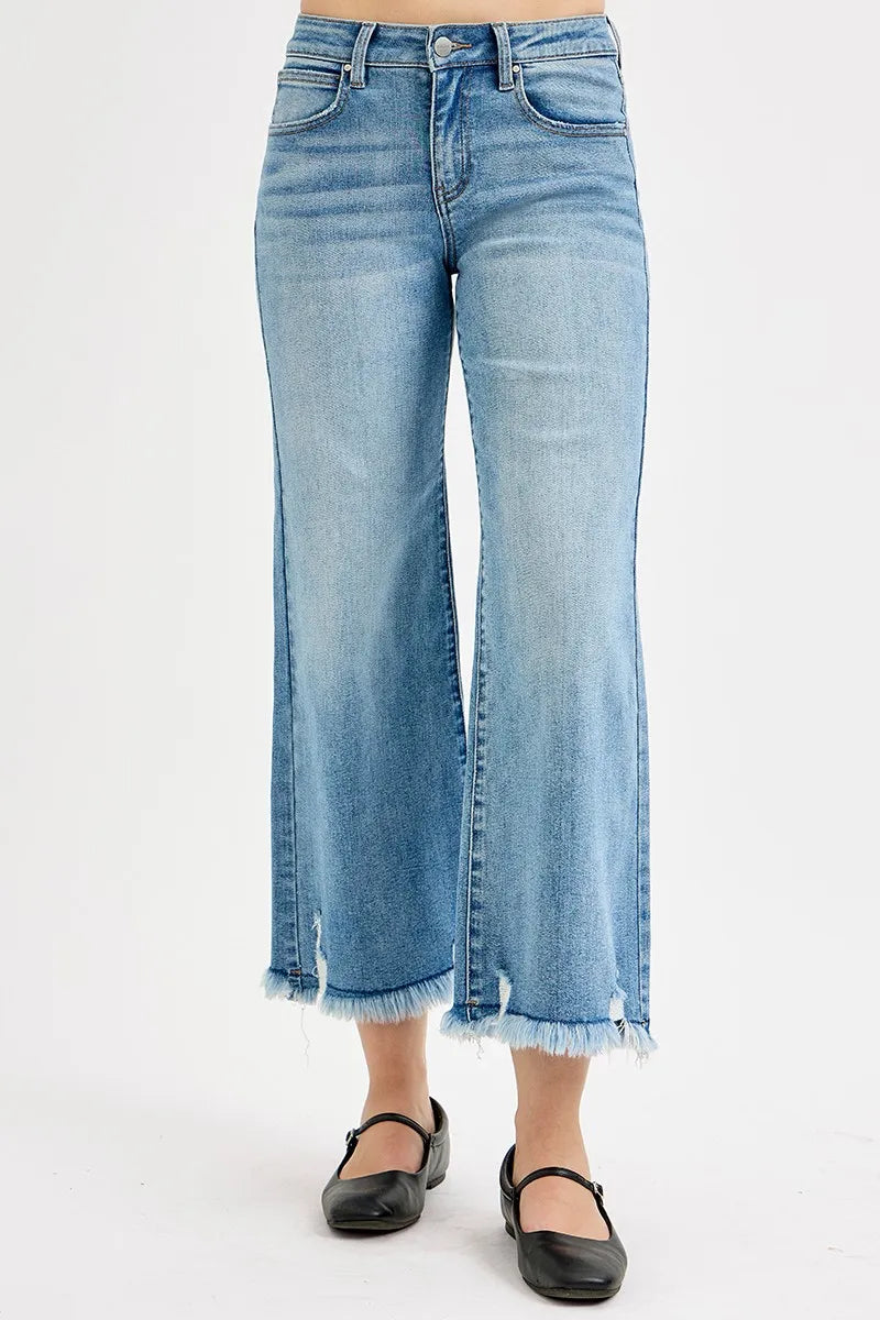 Full Length Cropped Wide Leg Denim Pants